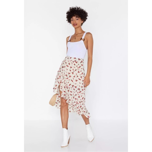 NWT Nasty Gal Ruffle Midi Skirt size 8 - Picture 1 of 6